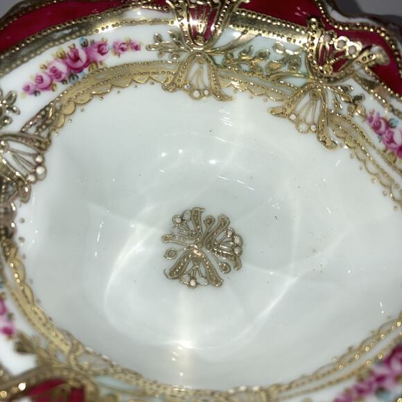 Nippon Reticulated Bowl, Jeweled, Roses & Gold, Royal Crockery, Antique - Picture 5 of 6